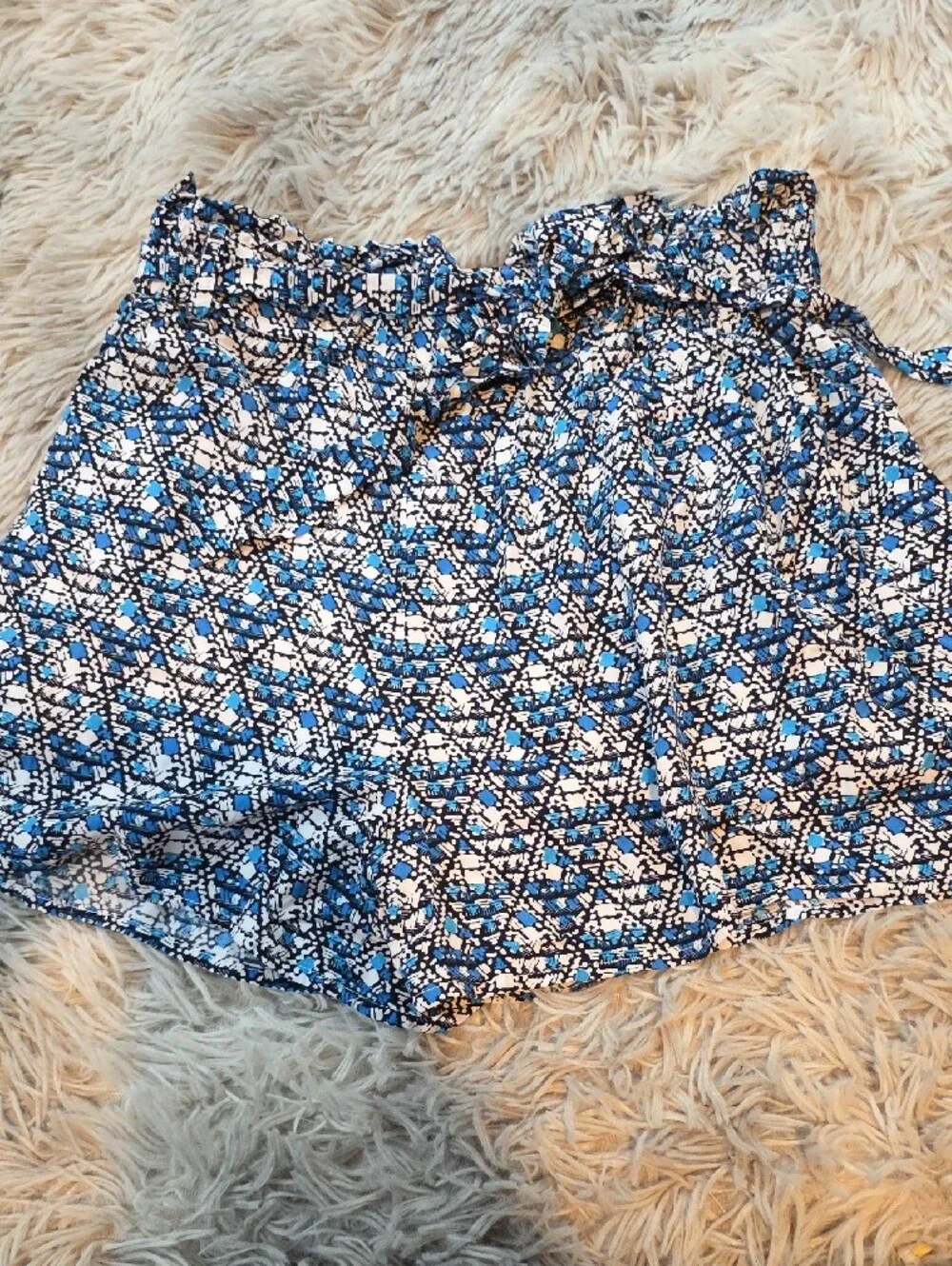 Blue Rain Blue and White Printed Elastic Waist Cargo Shorts